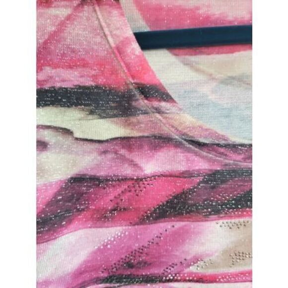 Chico's‎ Women's 2 (L) Pink Tan Sparkle Side Angle Top Striped Blouse - Picture 3 of 5